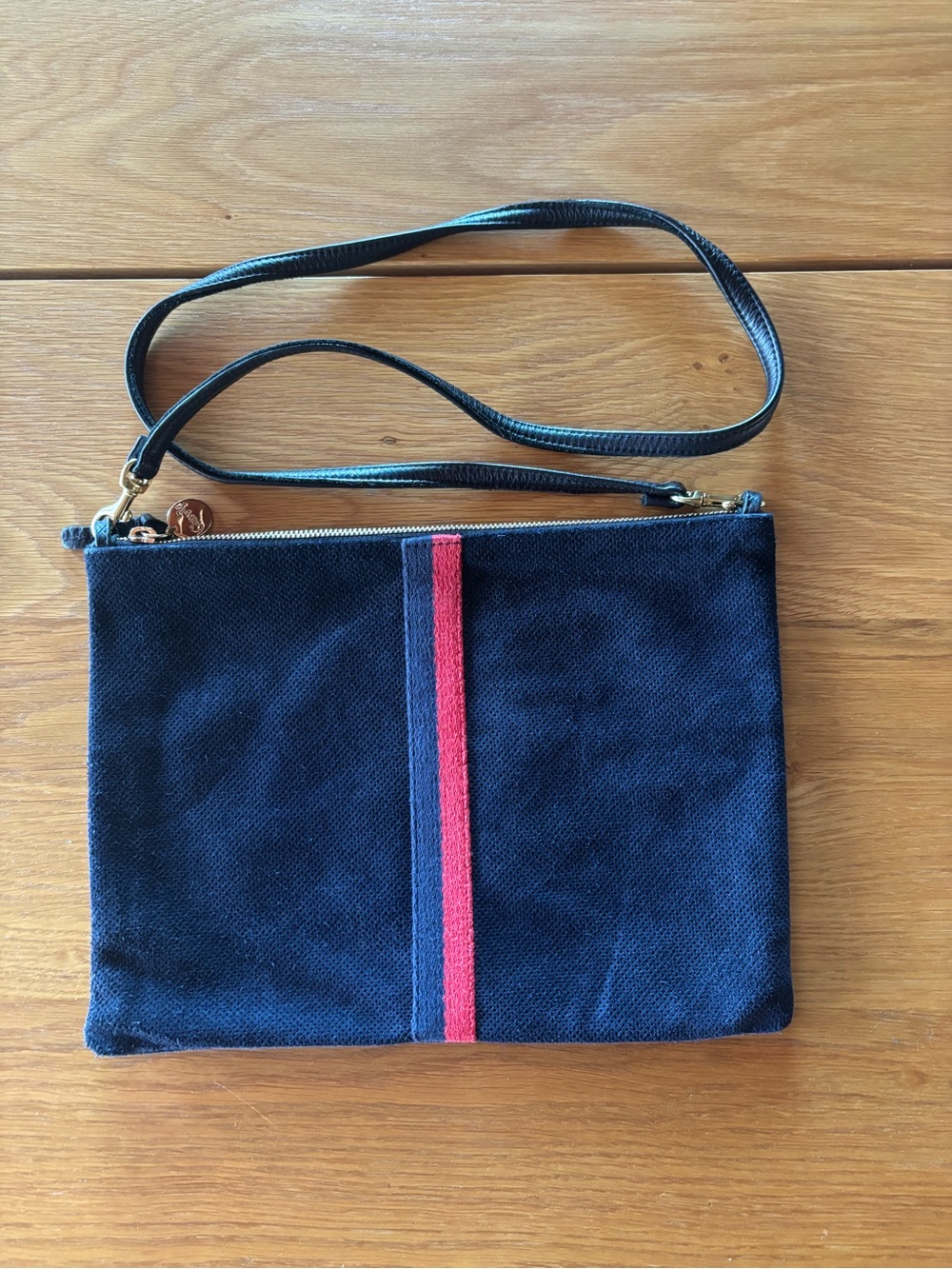 Clare V Women's Navy Crossbody Bag with Red Stripe